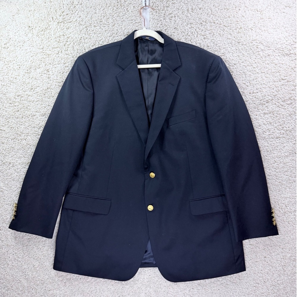 Mens 46R Brooks Brothers Blazer Navy Blue Gold Button Wool Preppy Sport Coat